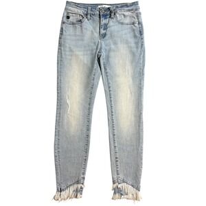 KanCan Jeans Womens 7 27 Light Wash Distressed Frayed Hem Skinny Jeans
